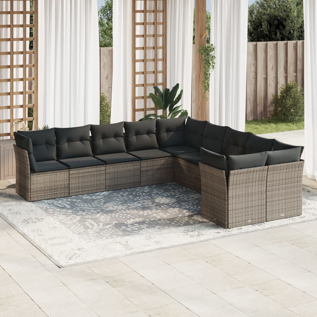 10-tlg. Garten-Sofagarnitur mit Kissen Grau Poly Rattan - Pazzar.ch