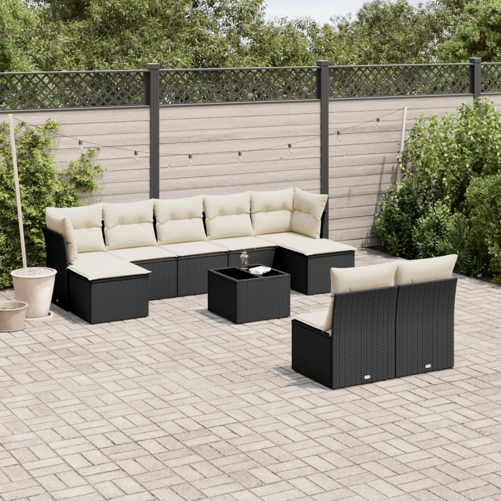 10-tlg. Garten-Sofagarnitur mit Kissen Schwarz Poly Rattan - Pazzar.ch