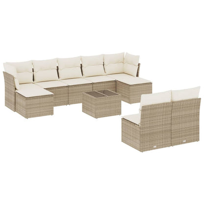 10-tlg. Garten-Sofagarnitur mit Kissen Beige Poly Rattan - Pazzar.ch