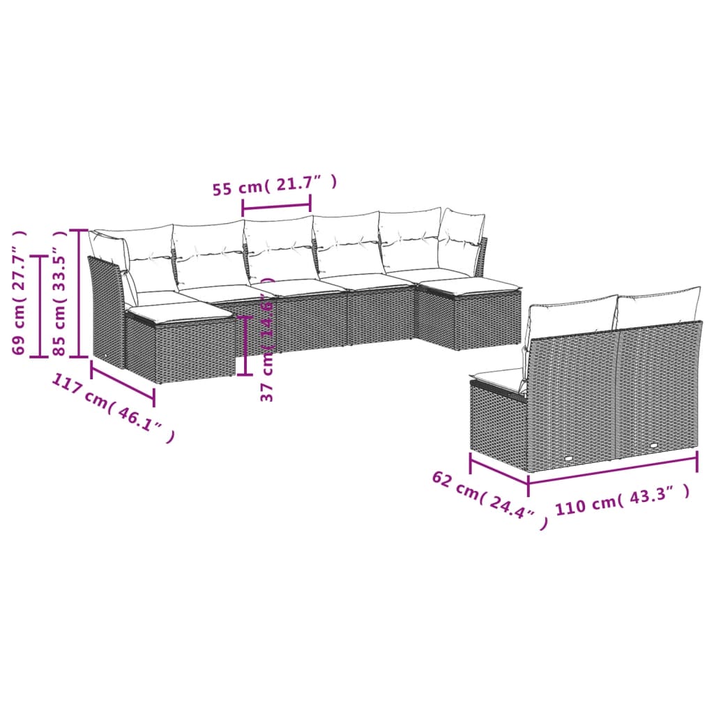 10-tlg. Garten-Sofagarnitur mit Kissen Grau Poly Rattan - Pazzar.ch