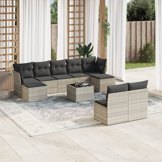 10-tlg. Garten-Sofagarnitur mit Kissen Hellgrau Poly Rattan - Pazzar.ch