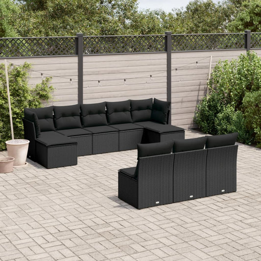 10-tlg. Garten-Sofagarnitur mit Kissen Schwarz Poly Rattan - Pazzar.ch