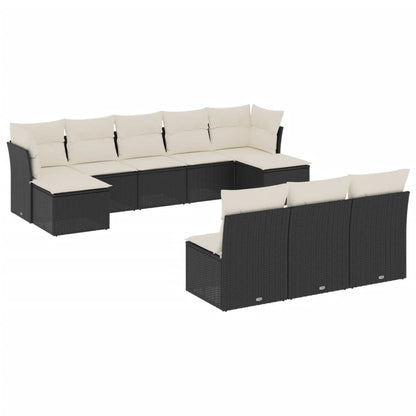 10-tlg. Garten-Sofagarnitur mit Kissen Schwarz Poly Rattan - Pazzar.ch