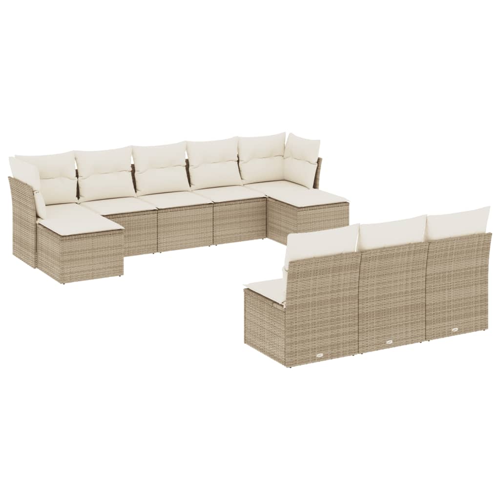 10-tlg. Garten-Sofagarnitur mit Kissen Beige Poly Rattan - Pazzar.ch