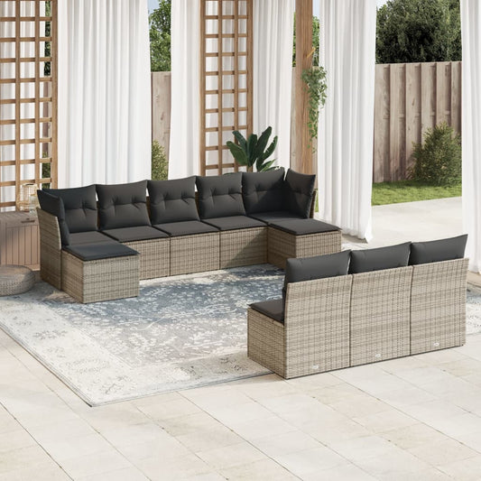 10-tlg. Garten-Sofagarnitur mit Kissen Grau Poly Rattan - Pazzar.ch