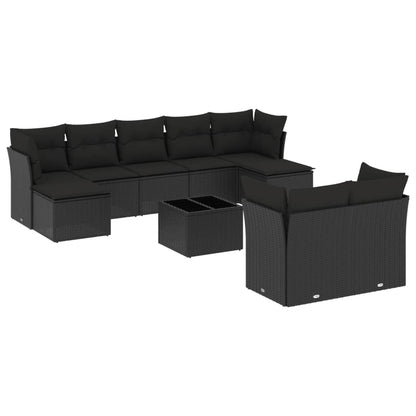 10-tlg. Garten-Sofagarnitur mit Kissen Schwarz Poly Rattan - Pazzar.ch