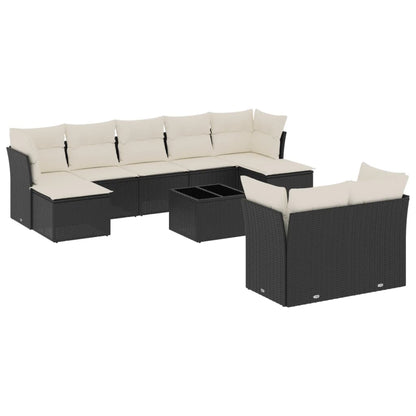 10-tlg. Garten-Sofagarnitur mit Kissen Schwarz Poly Rattan - Pazzar.ch