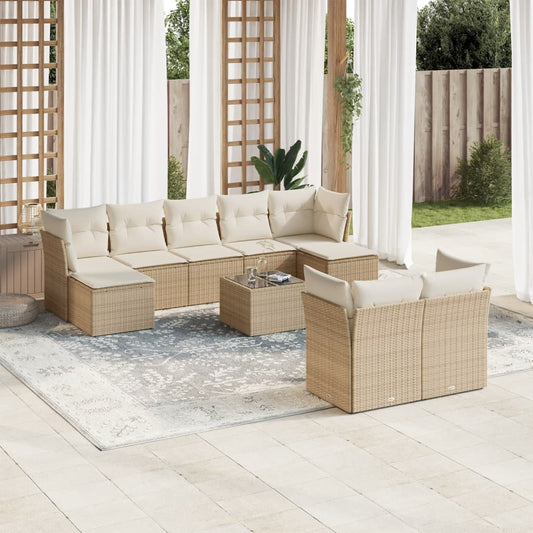 10-tlg. Garten-Sofagarnitur mit Kissen Beige Poly Rattan - Pazzar.ch