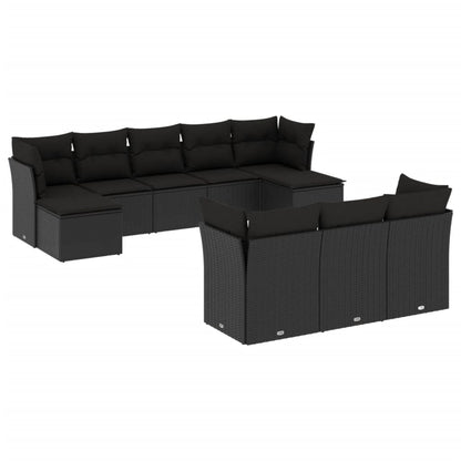 10-tlg. Garten-Sofagarnitur mit Kissen Schwarz Poly Rattan - Pazzar.ch