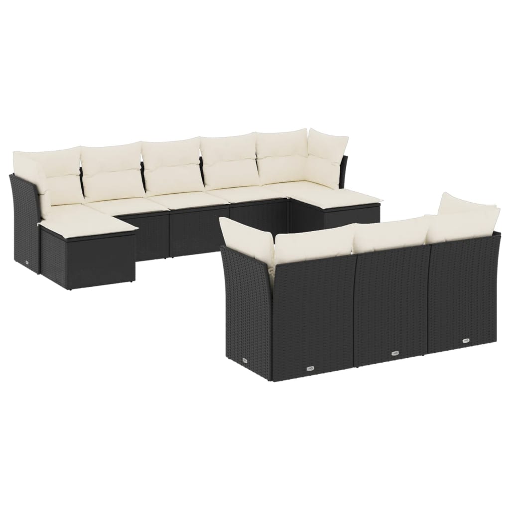 10-tlg. Garten-Sofagarnitur mit Kissen Schwarz Poly Rattan - Pazzar.ch