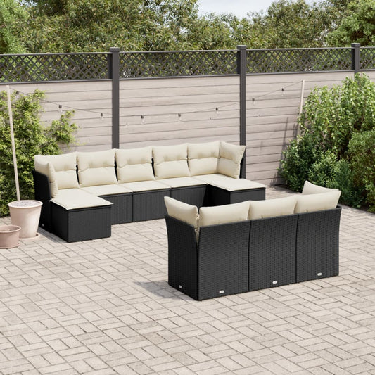 10-tlg. Garten-Sofagarnitur mit Kissen Schwarz Poly Rattan - Pazzar.ch