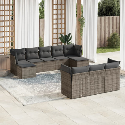 10-tlg. Garten-Sofagarnitur mit Kissen Grau Poly Rattan - Pazzar.ch