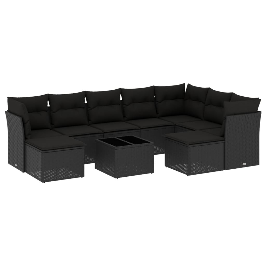 10-tlg. Garten-Sofagarnitur mit Kissen Schwarz Poly Rattan - Pazzar.ch