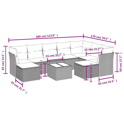 10-tlg. Garten-Sofagarnitur mit Kissen Schwarz Poly Rattan - Pazzar.ch