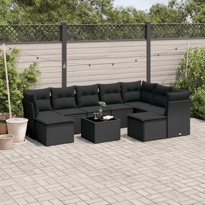 10-tlg. Garten-Sofagarnitur mit Kissen Schwarz Poly Rattan - Pazzar.ch