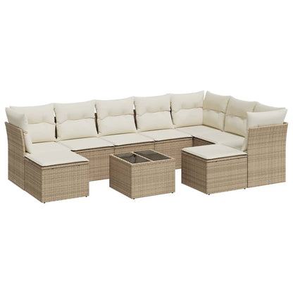 10-tlg. Garten-Sofagarnitur mit Kissen Beige Poly Rattan - Pazzar.ch