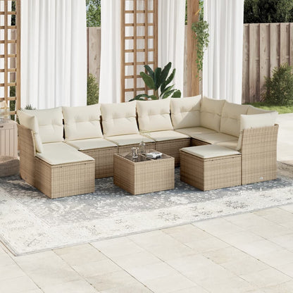 10-tlg. Garten-Sofagarnitur mit Kissen Beige Poly Rattan - Pazzar.ch