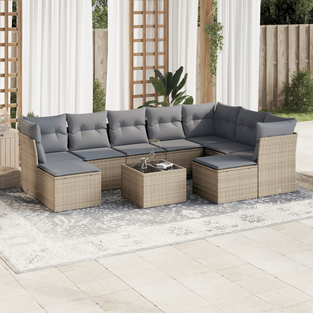 10-tlg. Garten-Sofagarnitur mit Kissen Beige Poly Rattan - Pazzar.ch