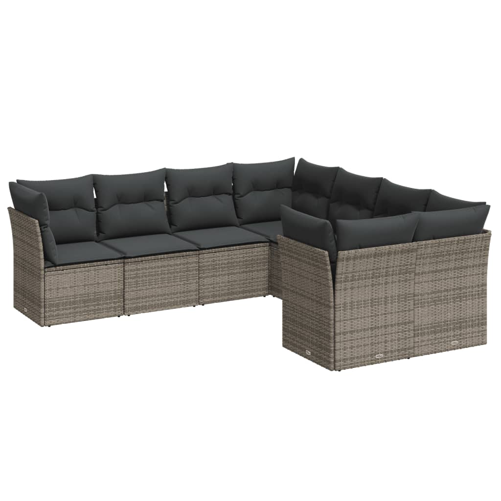 8-tlg. Garten-Sofagarnitur mit Kissen Grau Poly Rattan - Pazzar.ch