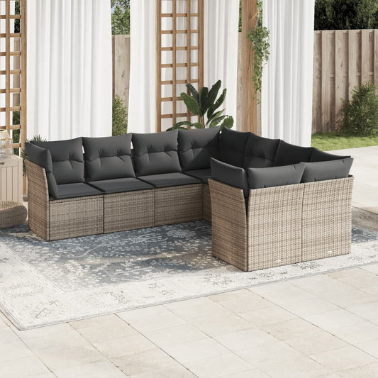 8-tlg. Garten-Sofagarnitur mit Kissen Grau Poly Rattan - Pazzar.ch