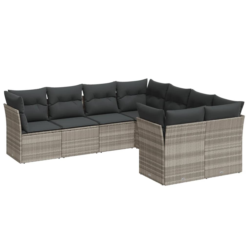 8-tlg. Garten-Sofagarnitur mit Kissen Hellgrau Poly Rattan - Pazzar.ch