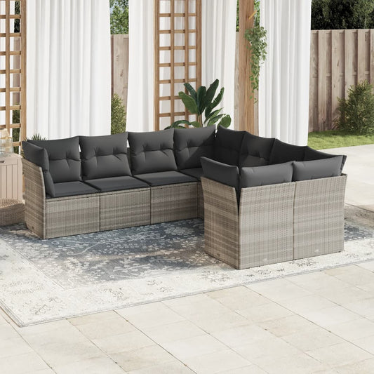 8-tlg. Garten-Sofagarnitur mit Kissen Hellgrau Poly Rattan - Pazzar.ch