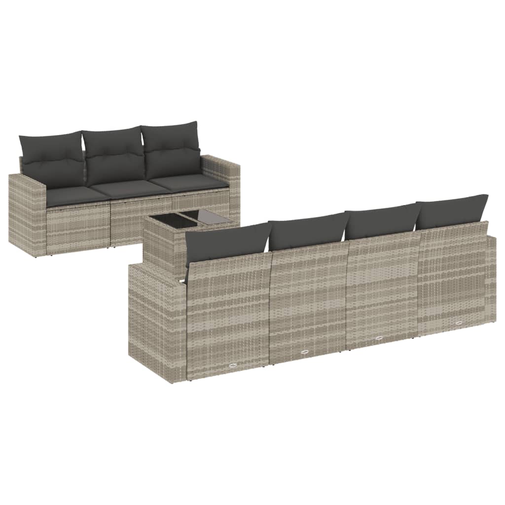 8-tlg. Garten-Sofagarnitur mit Kissen Hellgrau Poly Rattan - Pazzar.ch