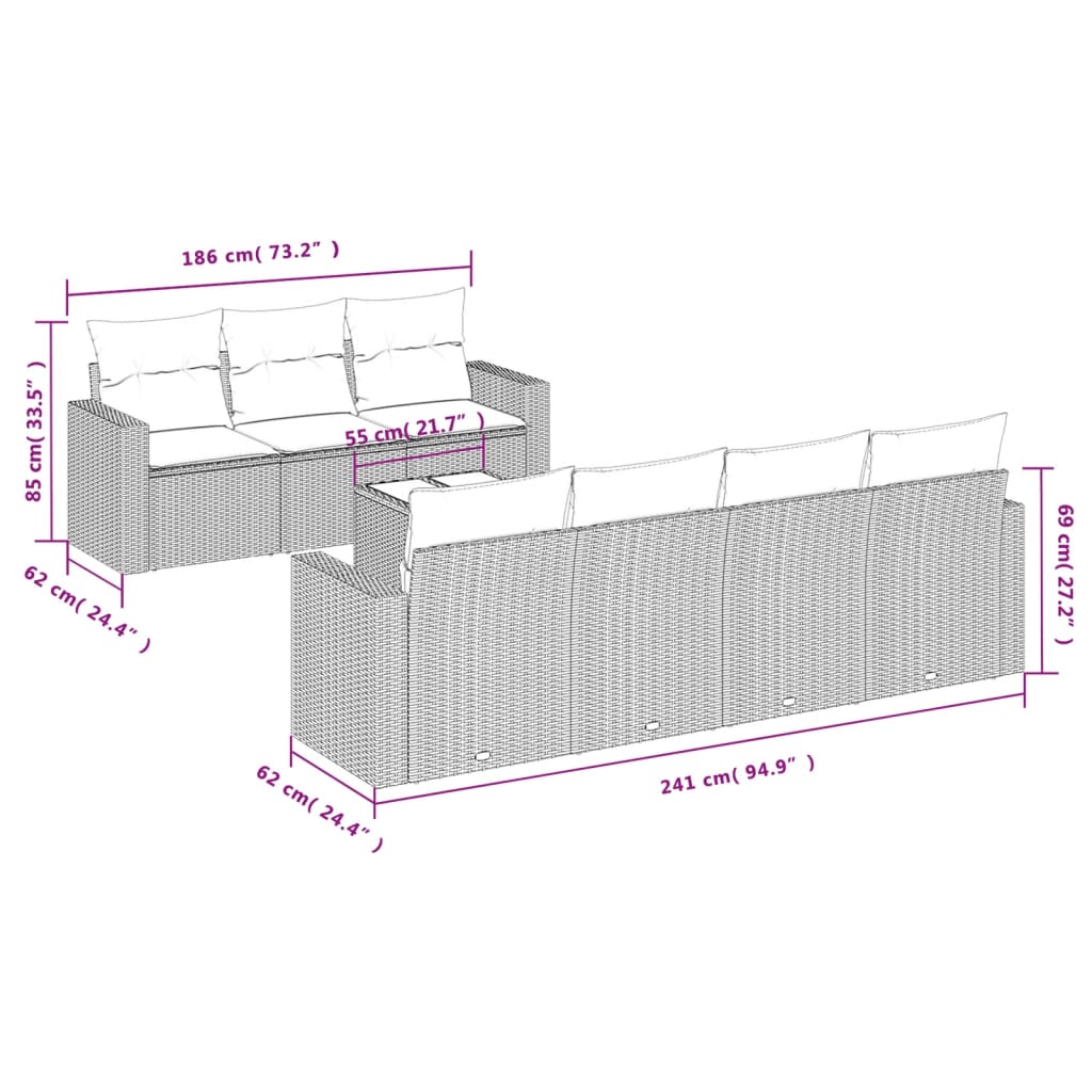 8-tlg. Garten-Sofagarnitur mit Kissen Hellgrau Poly Rattan - Pazzar.ch