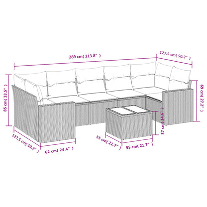 8-tlg. Garten-Sofagarnitur mit Kissen Grau Poly Rattan - Pazzar.ch