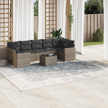 8-tlg. Garten-Sofagarnitur mit Kissen Grau Poly Rattan - Pazzar.ch