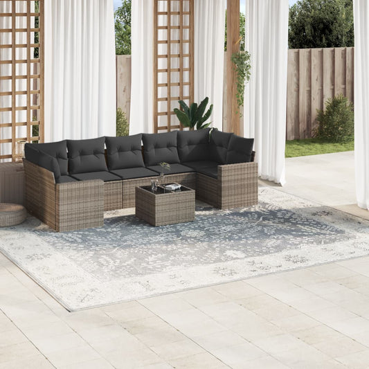 8-tlg. Garten-Sofagarnitur mit Kissen Grau Poly Rattan - Pazzar.ch