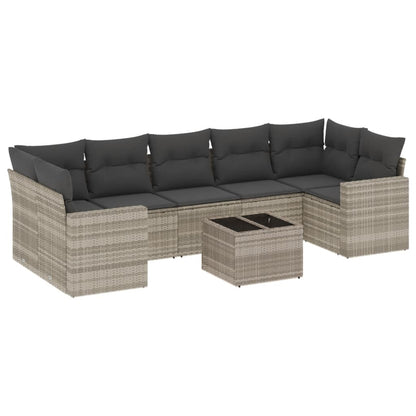 8-tlg. Garten-Sofagarnitur mit Kissen Hellgrau Poly Rattan - Pazzar.ch