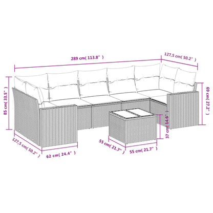 8-tlg. Garten-Sofagarnitur mit Kissen Hellgrau Poly Rattan - Pazzar.ch