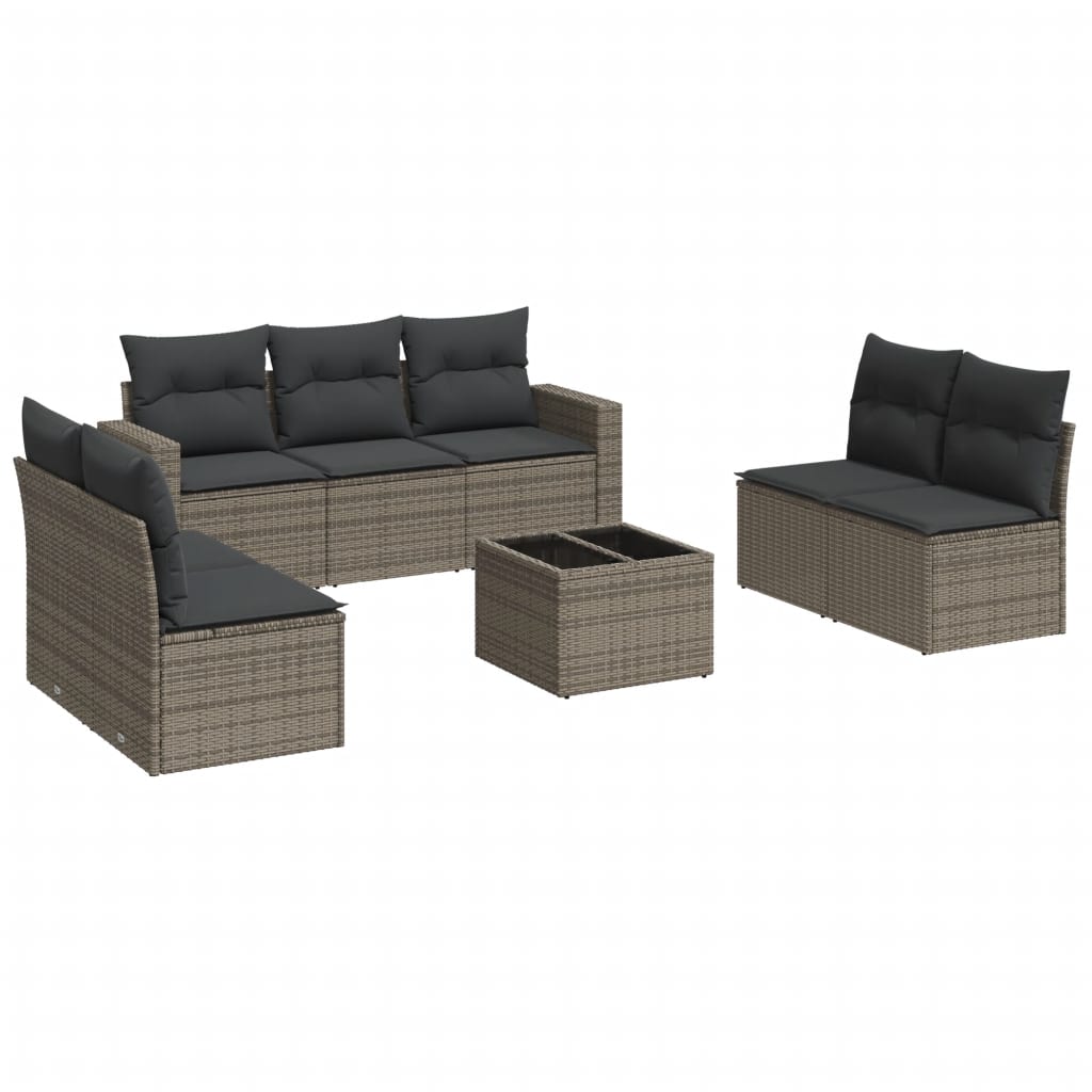 8-tlg. Garten-Sofagarnitur mit Kissen Grau Poly Rattan - Pazzar.ch