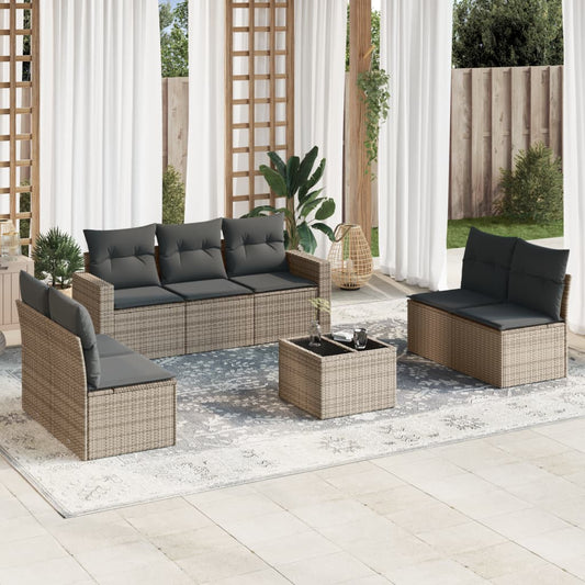 8-tlg. Garten-Sofagarnitur mit Kissen Grau Poly Rattan - Pazzar.ch