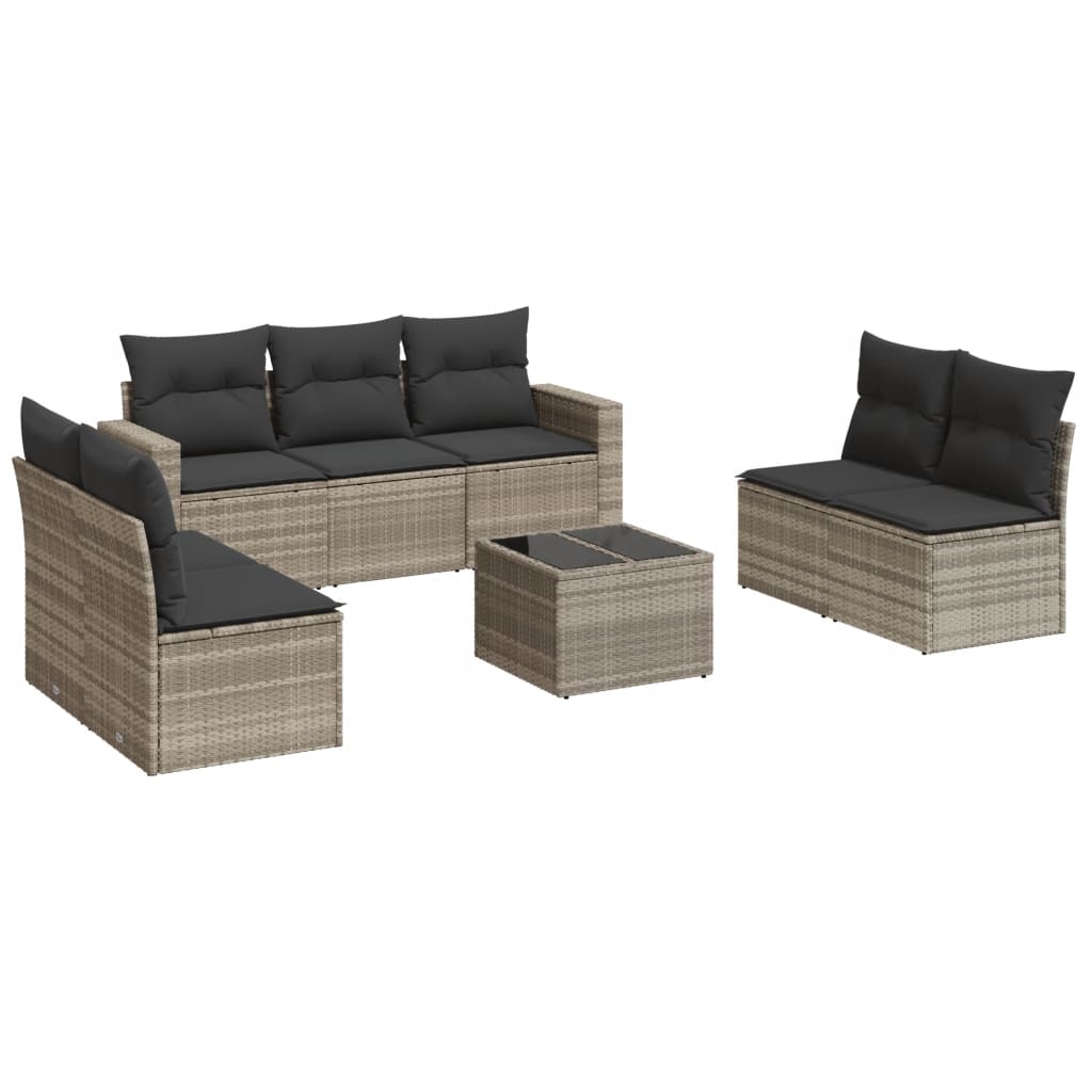 8-tlg. Garten-Sofagarnitur mit Kissen Hellgrau Poly Rattan - Pazzar.ch