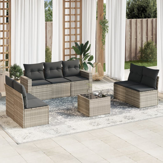 8-tlg. Garten-Sofagarnitur mit Kissen Hellgrau Poly Rattan - Pazzar.ch