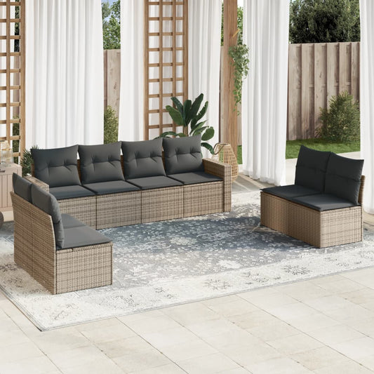 8-tlg. Garten-Sofagarnitur mit Kissen Grau Poly Rattan - Pazzar.ch
