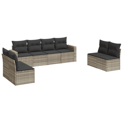 8-tlg. Garten-Sofagarnitur mit Kissen Hellgrau Poly Rattan - Pazzar.ch
