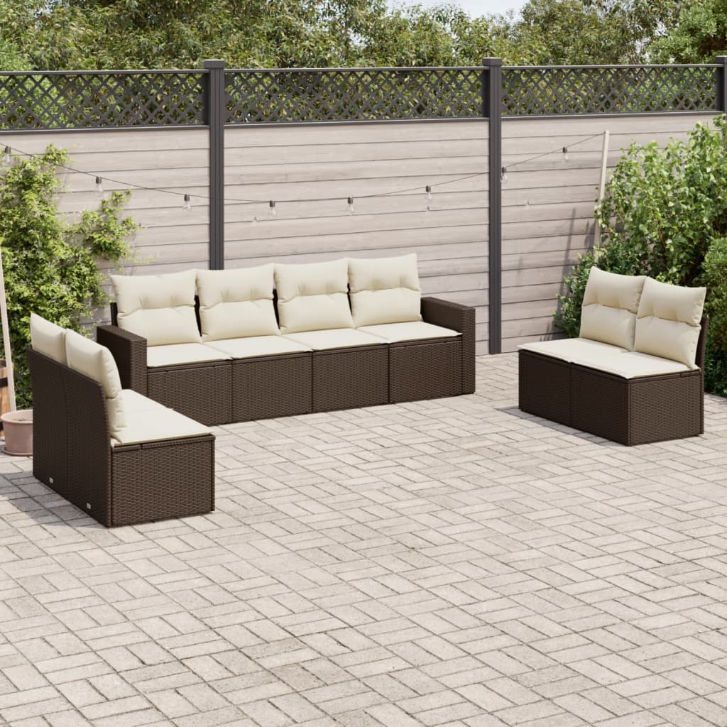 8-tlg. Garten-Sofagarnitur mit Kissen Braun Poly Rattan - Pazzar.ch