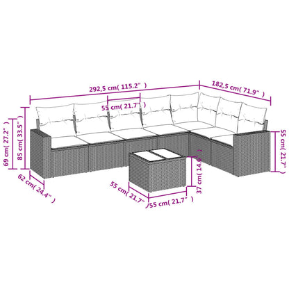 8-tlg. Garten-Sofagarnitur mit Kissen Grau Poly Rattan - Pazzar.ch