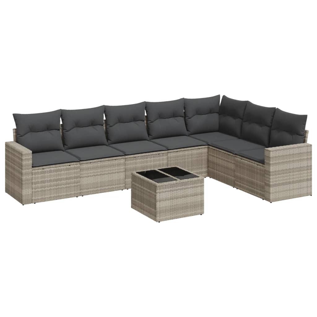 8-tlg. Garten-Sofagarnitur mit Kissen Hellgrau Poly Rattan - Pazzar.ch