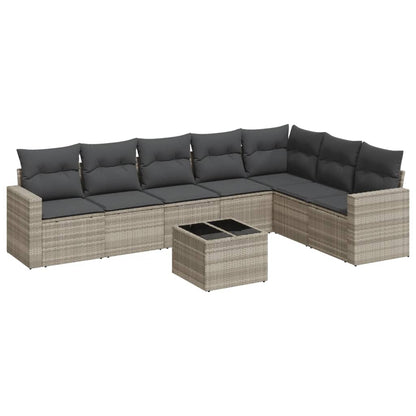 8-tlg. Garten-Sofagarnitur mit Kissen Hellgrau Poly Rattan - Pazzar.ch