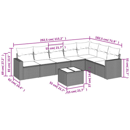 8-tlg. Garten-Sofagarnitur mit Kissen Hellgrau Poly Rattan - Pazzar.ch