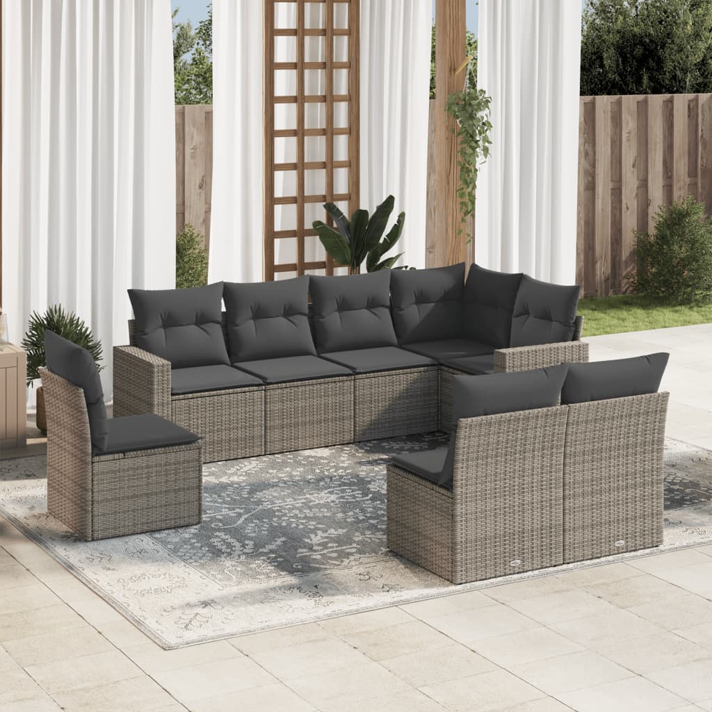 8-tlg. Garten-Sofagarnitur mit Kissen Grau Poly Rattan - Pazzar.ch