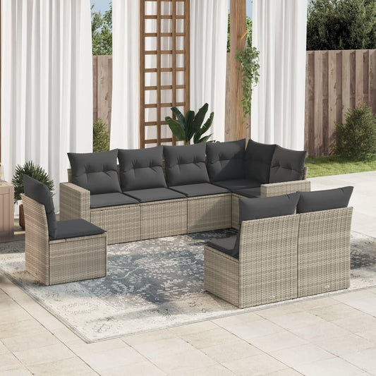 8-tlg. Garten-Sofagarnitur mit Kissen Hellgrau Poly Rattan - Pazzar.ch