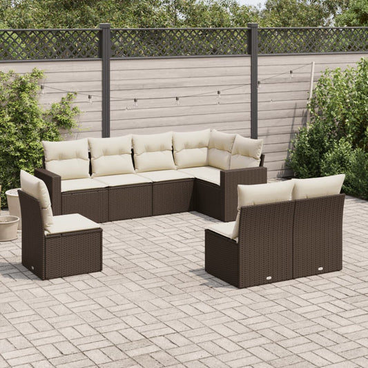 8-tlg. Garten-Sofagarnitur mit Kissen Braun Poly Rattan - Pazzar.ch