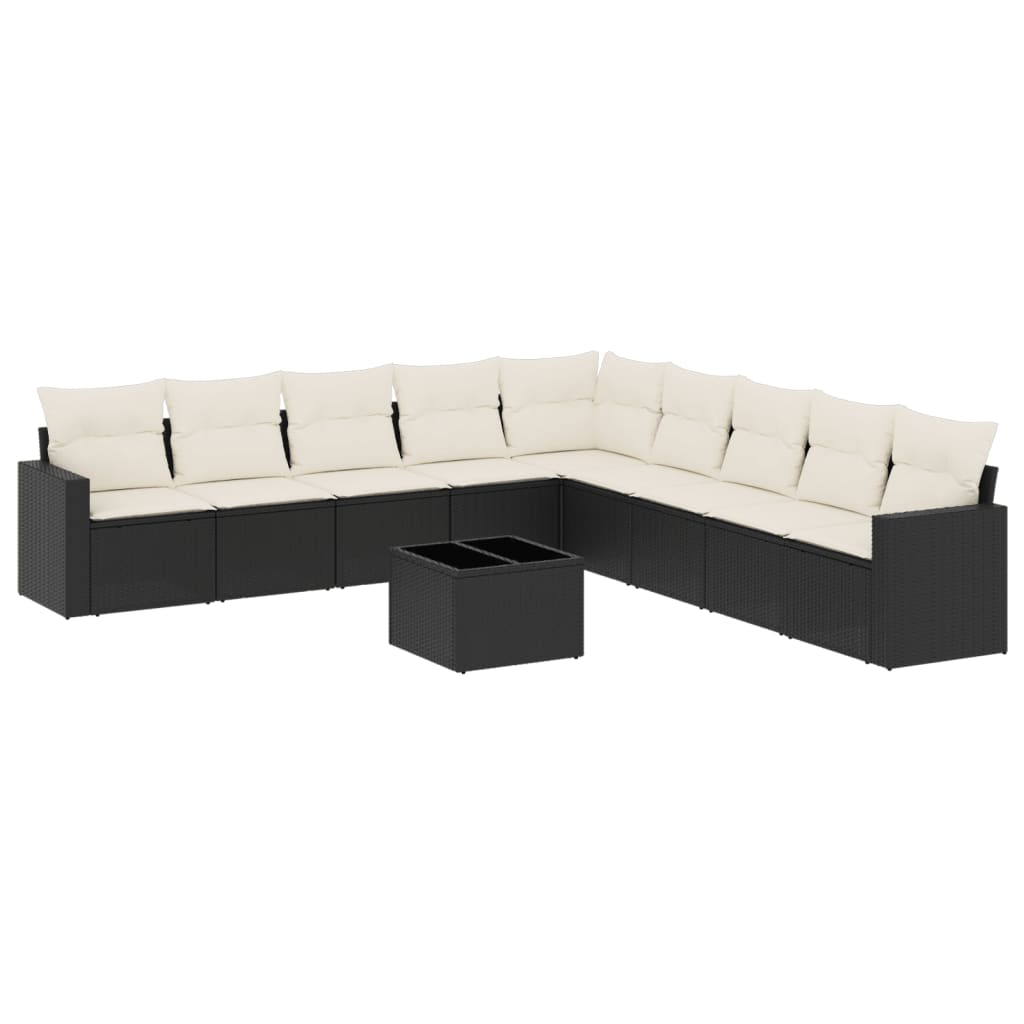 10-tlg. Garten-Sofagarnitur mit Kissen Schwarz Poly Rattan - Pazzar.ch