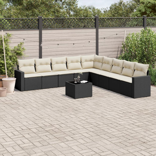 10-tlg. Garten-Sofagarnitur mit Kissen Schwarz Poly Rattan - Pazzar.ch