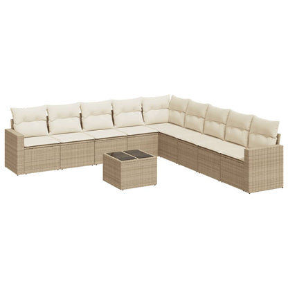 10-tlg. Garten-Sofagarnitur mit Kissen Beige Poly Rattan - Pazzar.ch